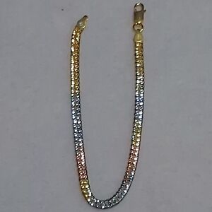 Tri Gold Over 925 SS.  7.5"   4mm Diamond Cut Double Cuban Link Bracelet